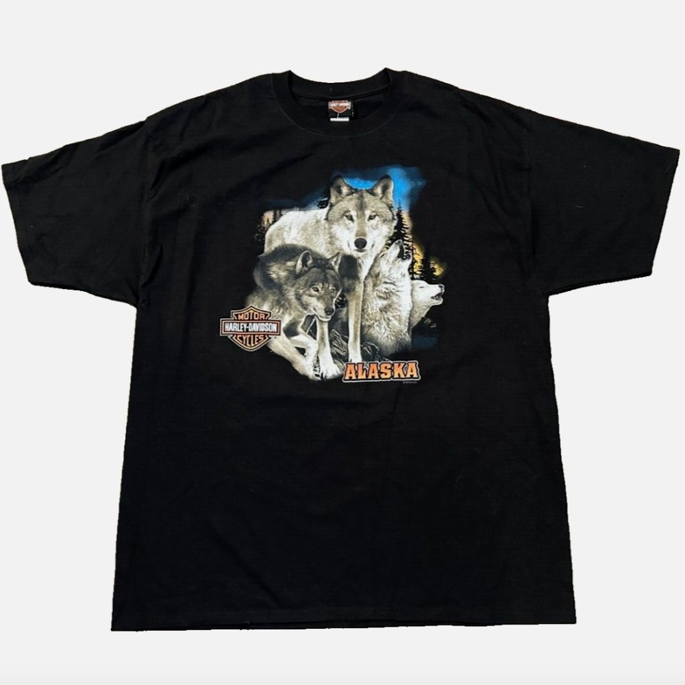 HARLEY DAVIDSON DENALI WASILLA ALASKA HOWLING WOLF TSHIRT BLACK SIZE XXL 2XL